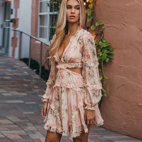 👗HP🌺Floral dress ruffle lace back womens cutout - Picture 2 of 10